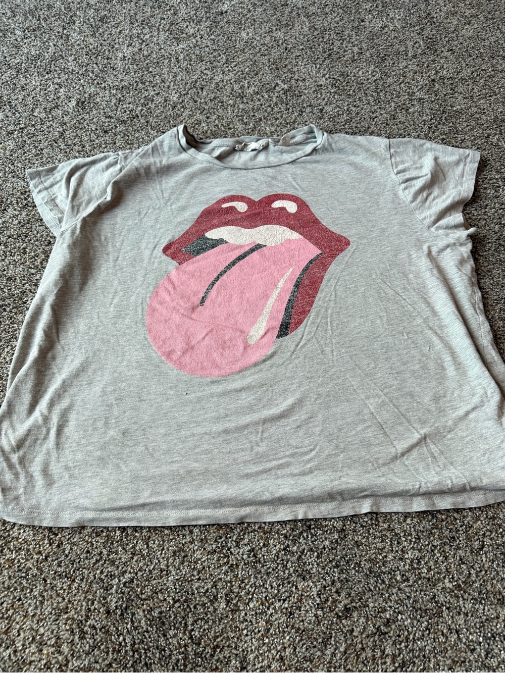 Rolling Stones L.O.G.G. H&M Tongue Logo Gray Pink Graphic Band T-Shirt Tee